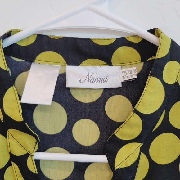 💕 Naomi Black & Mustard Polka Dots Button Front Blouse Top Women's Size Medium - Picture 9 of 11
